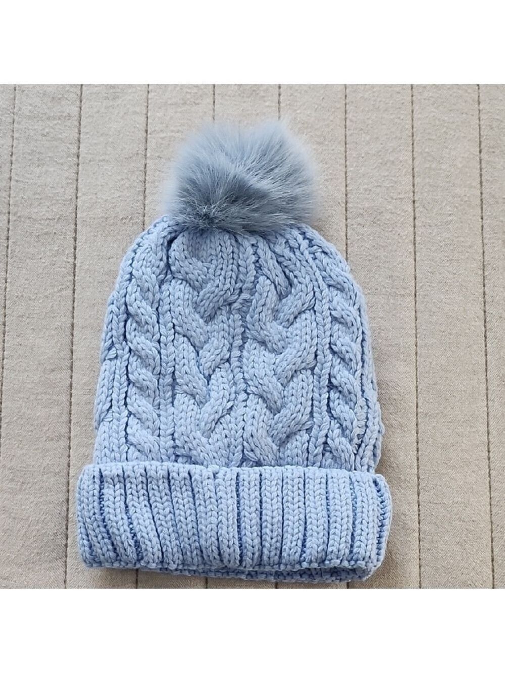 Cozy Blue Knit Pom-Pom Hat - Picture 5 of 5